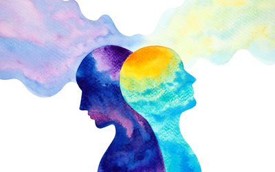 human head spiritual energy bipolar disorder mind mental health feel psychology abstract body soul art color watercolor painting illustration design symbol happy unhappy positive negative