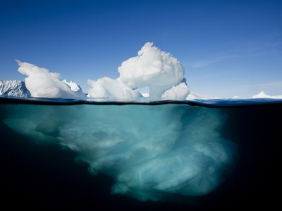 Underwater image of icebergs floating