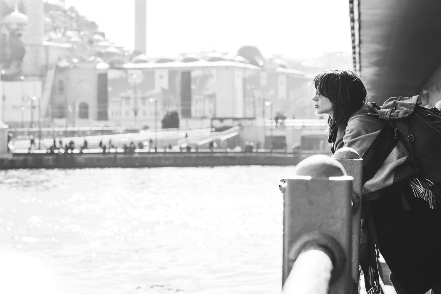 Traveler looks at city view, istanbul, Turkey