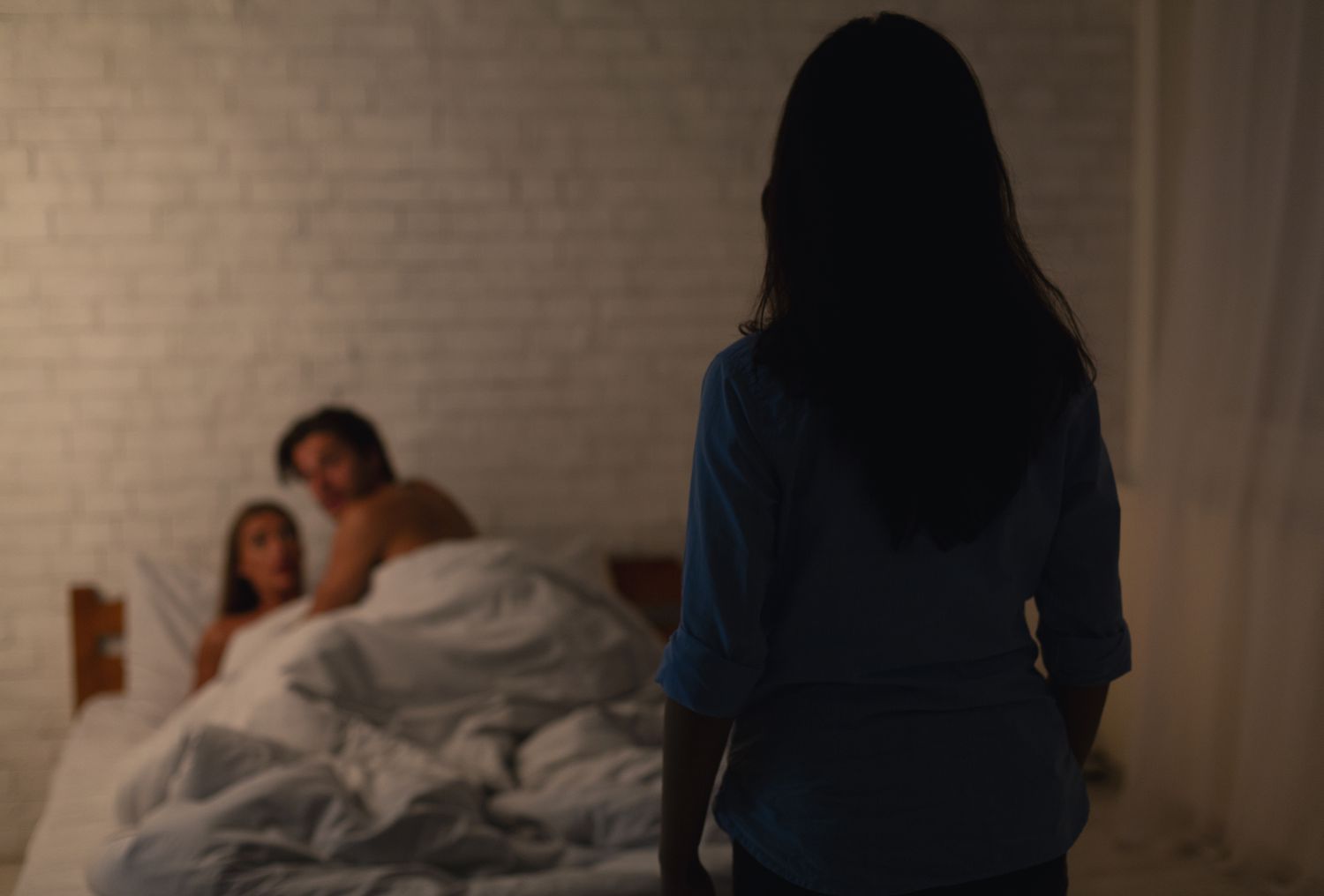 Woman Catching Cheating Boyfriend With Another Girl In Their Bedroom