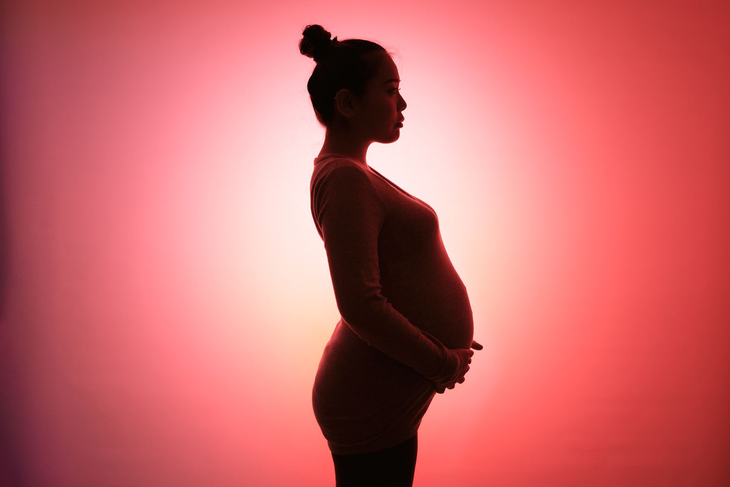 Portrait of a pregnant woman who is about to give birth