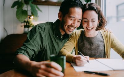 Married couple laughing together