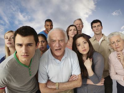 Group of people looking angrily at camera