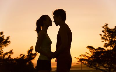 Couple about to kiss.