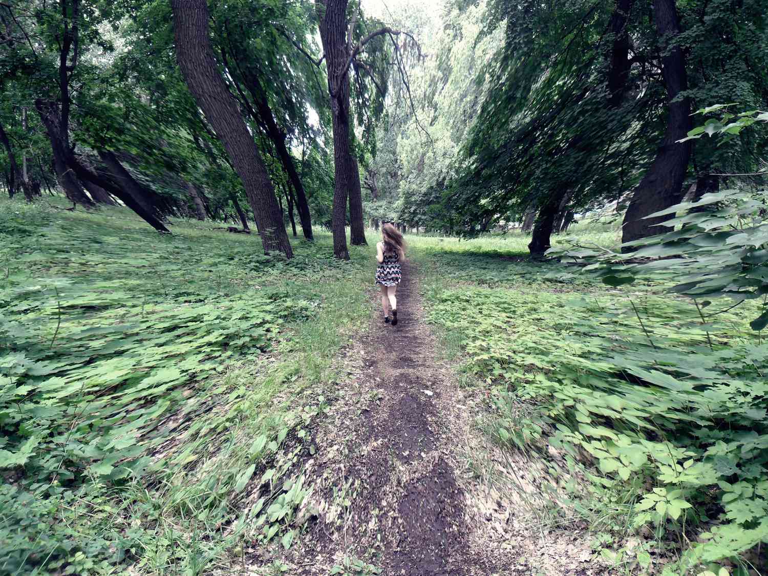 Girl being chased in forest