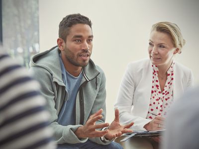 man expressing himself in talk therapy