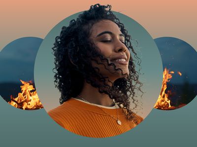 Woman meditating against a bonfire backdrop