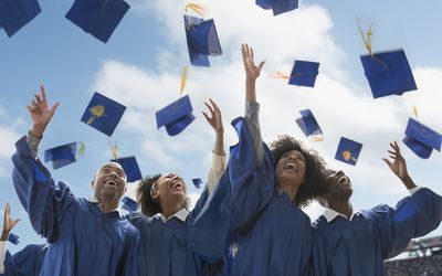 Students throwing caps at graduation