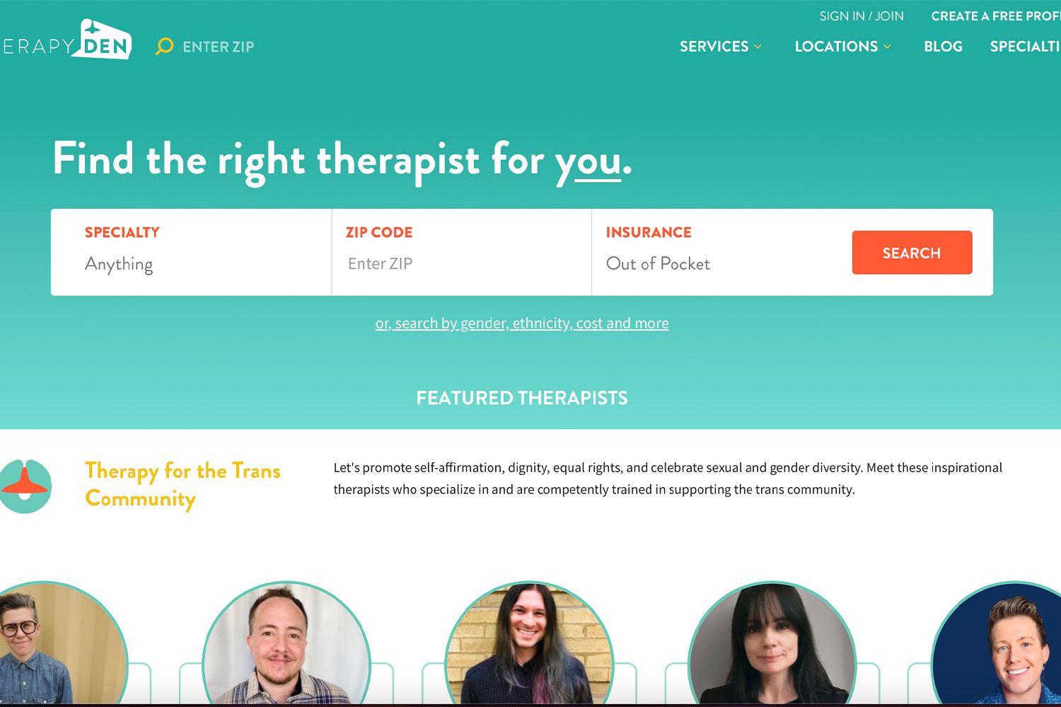 Screenshot of Therapy Den website