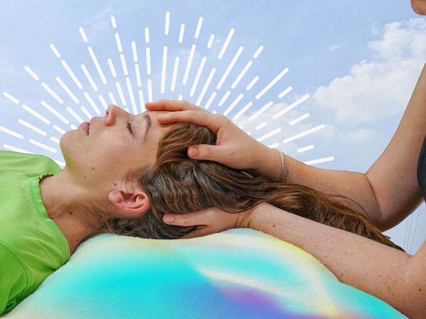 photo composite of woman receiving Reiki healing treatment