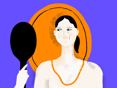 illustration of a woman holding a mirror to her face