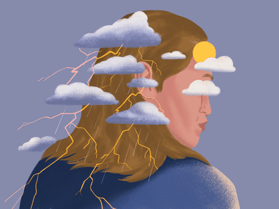 Woman with rain clouds over her head